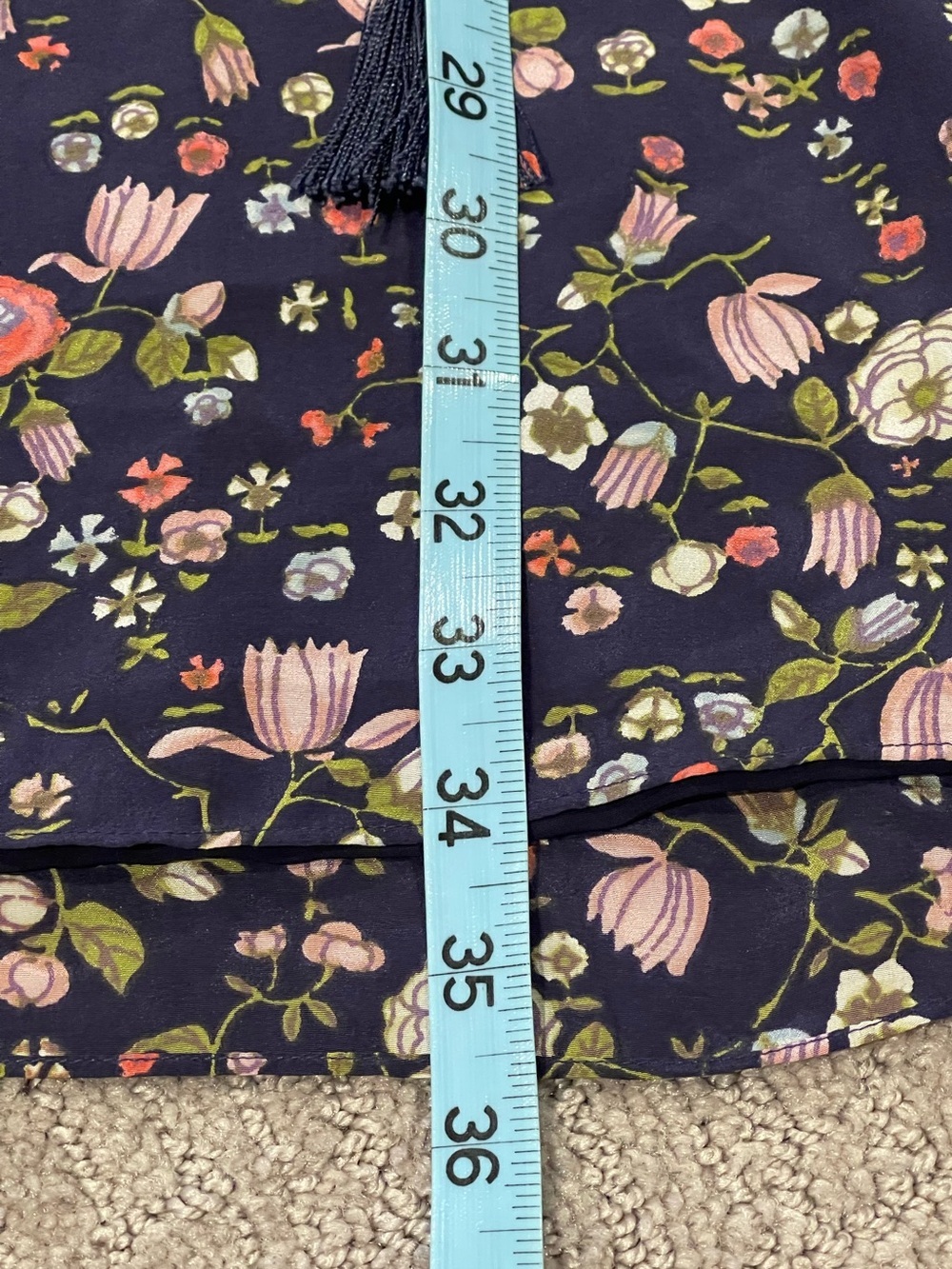 Rebecca Taylor Navy Floral Mini Dress, Long Sleeve,100% Silk,Drawstring Waist, 0 - Picture 10 of 16